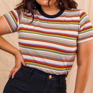 Big Bud Press Retro Rainbow Striped Tee, Size XS